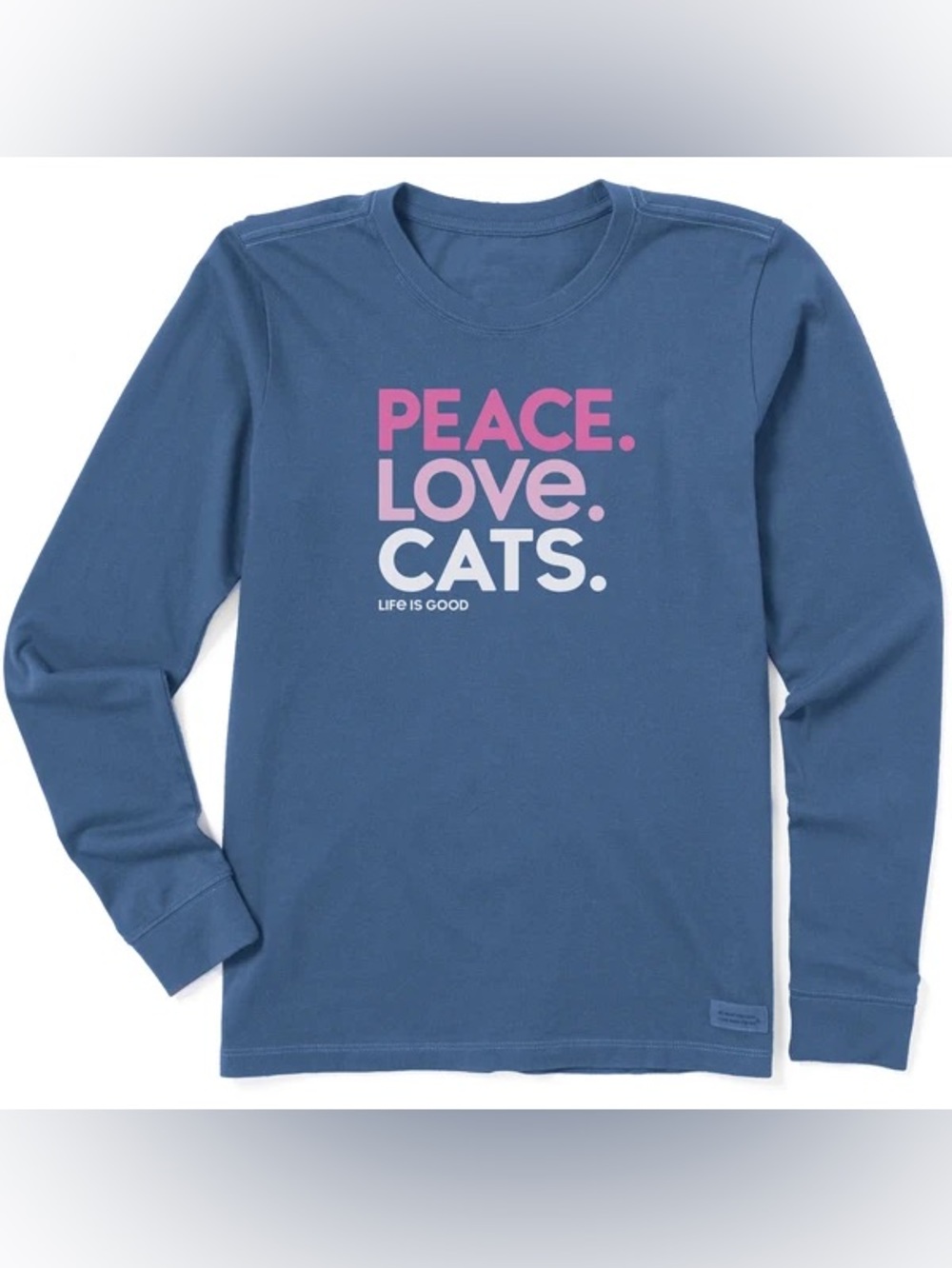 NWT- LIFE IS GOOD Women's Peace Love Cats Long Sleeve Crusher Tee